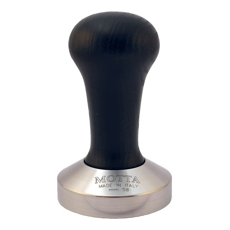 Motta Profi-Tamper mit Holzgriff, schwarz, nero black flach Barista Zubehör ø 58 mm