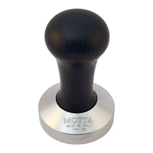 Motta Profi-Tamper mit Holzgriff, schwarz, nero black flach Barista Zubehör ø 58 mm